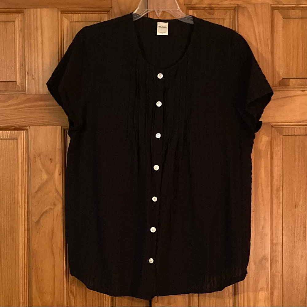 NWOT Blair Top Short Sleeve Blouse Black Size L Large